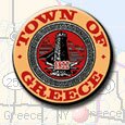 Logo and map of Greece NY